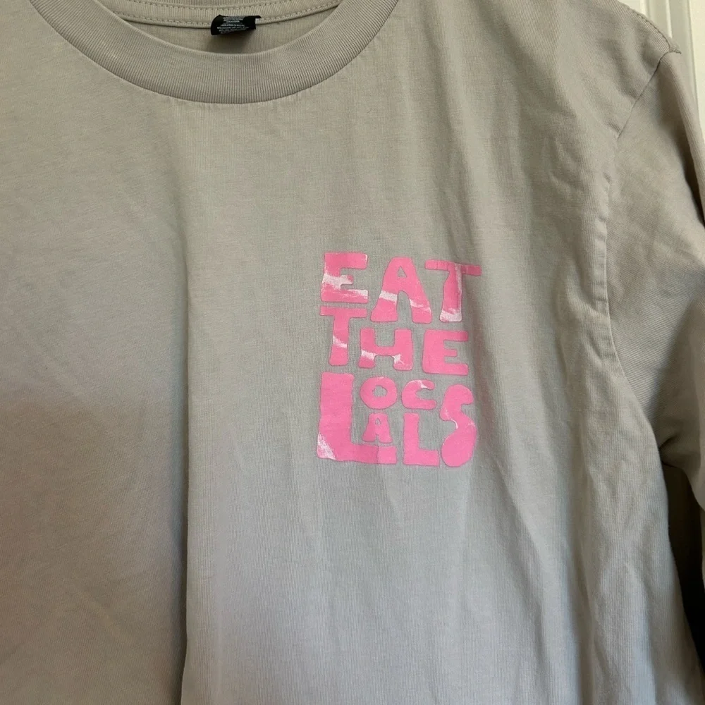Gray Long Sleeve Shirt with Colorful “eat the locals” local brewery shirt